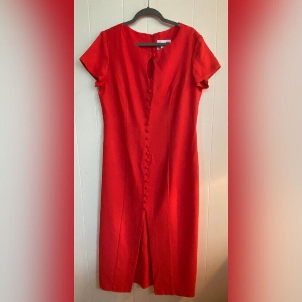 Dani Max Dress Women’s 12 Orange Maxi Covered Buttons Front Slit Party